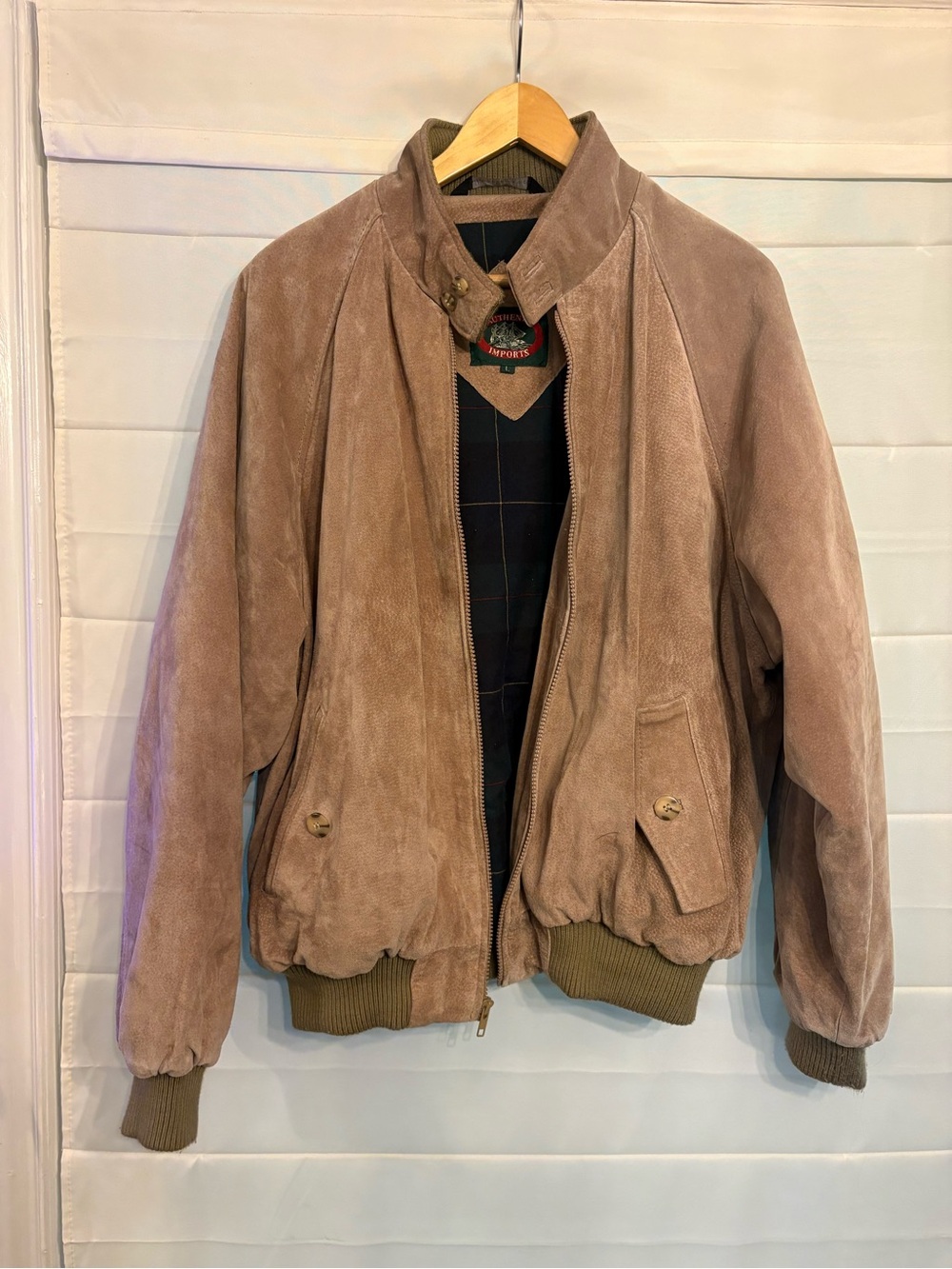 Vintage Men's Suede Lined Bomber Jacket - Beige/Taupe